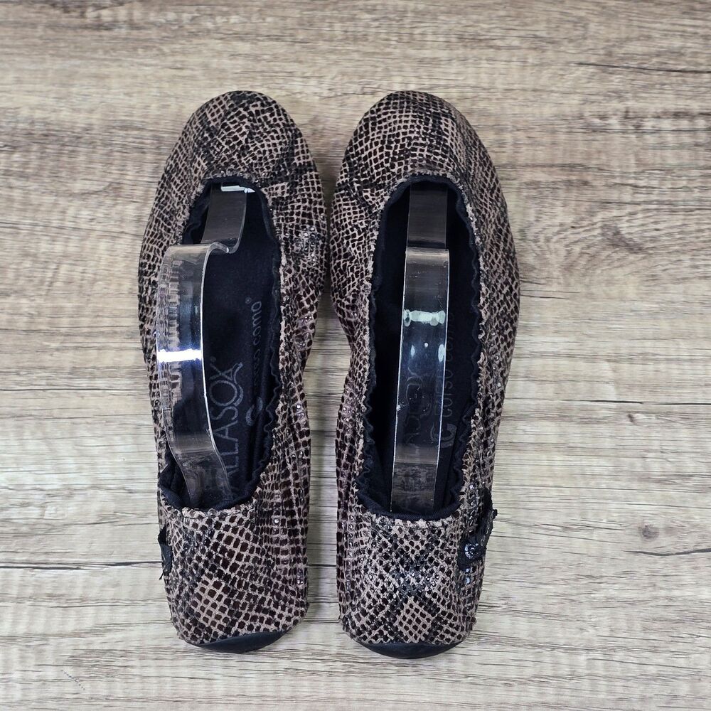 Corso Como Ballasox Women's Sz 9 Brown Black Snake Print Ballet Fold Flats Shoes - Picture 5 of 9